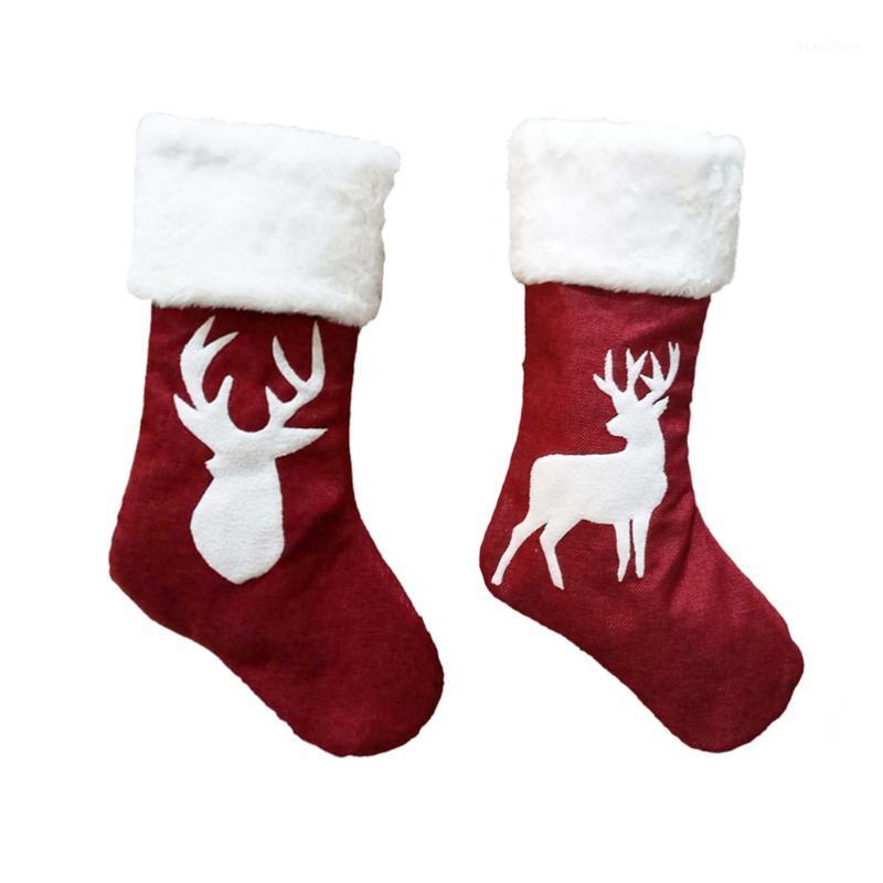 

2pc Christmas Stockings Bag Classic Christmas Stockings Gift Pouch Socks Gift Bag Cute Elk Embroidery for Child Fr1