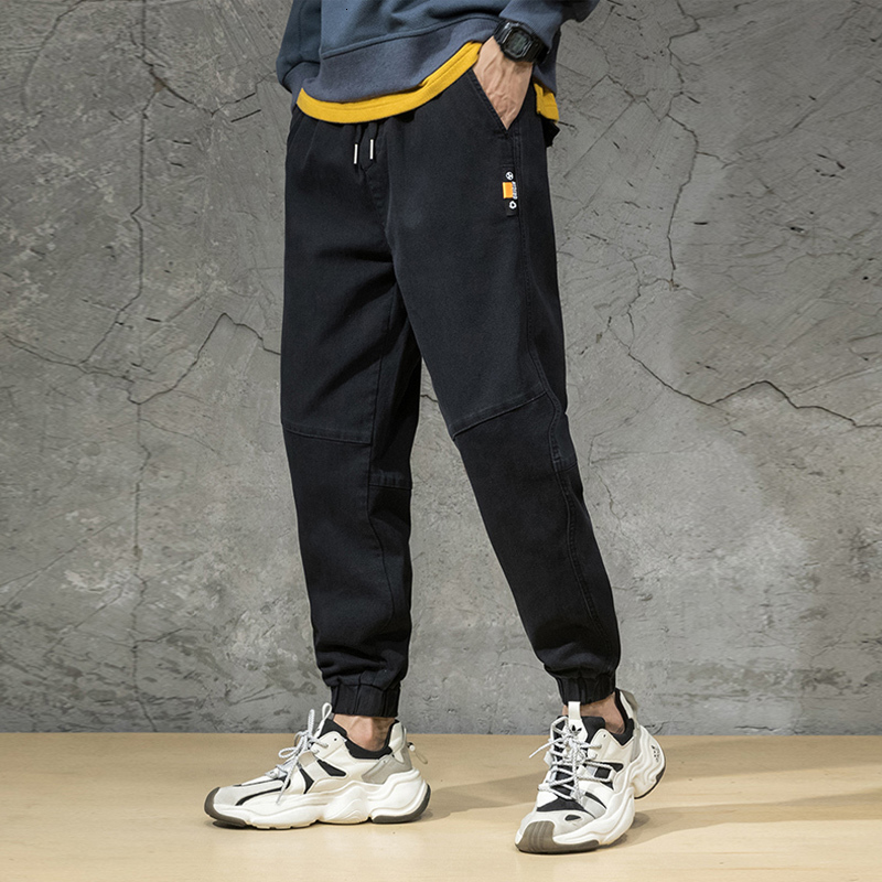 

2021 New Japanese Style Fashion Men Jeans Loose Fit Casual Cargo Pants Streetwear Vintage Designer Hip Hop Joggers Wide Leg Trousers Qorr, Black