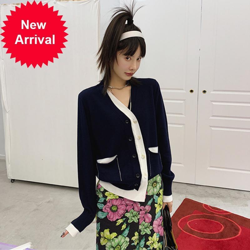 

New Design 2021 of the Stylish Fashion Brand Jacket Women's Cardigan Loose Double-breasted Fake Two-sleeve Top Sweater B7YV, Blue