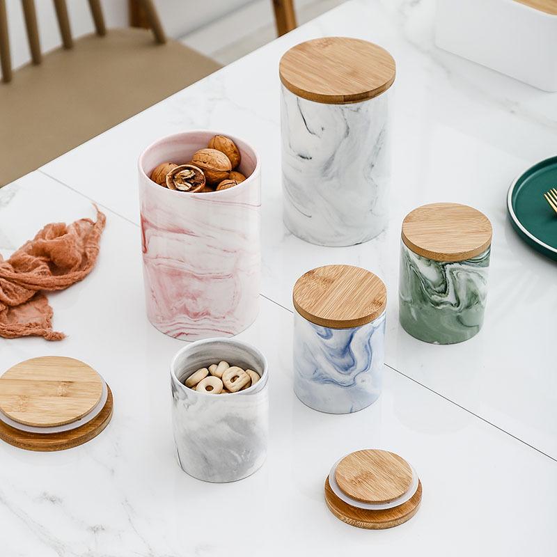 

Nordic Ceramic Sealed Jar Multi Functional Bamboo Lid Can Multi Specification Storage Can Candy Storage Bottle