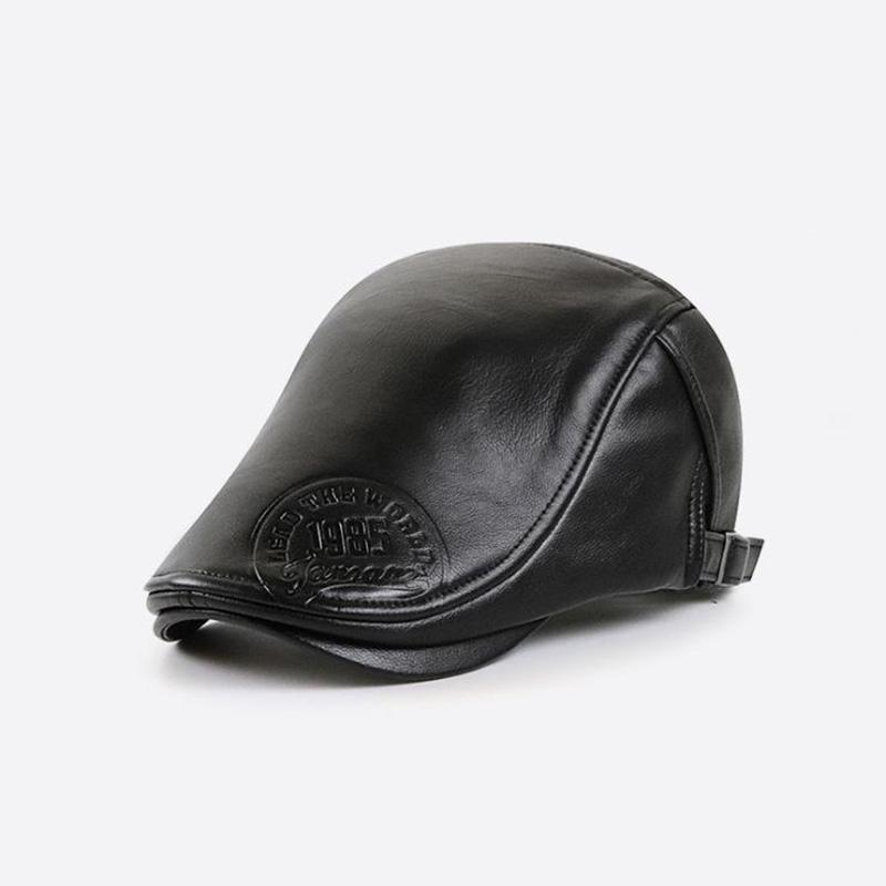 

Berets T-MAC Men's Beret PU Leather Flat Cap Autumn And Winter Brown Adjustable High Quality Gatsby, As shown