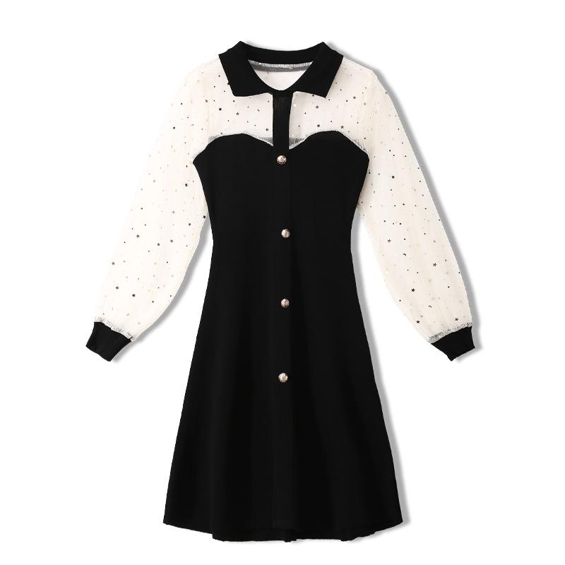 

Fall Spring Black Sheer Mesh Kintted Dresses Women High Waist Mini Short Dresses EVenign Party Vestidos Elegant Clothes