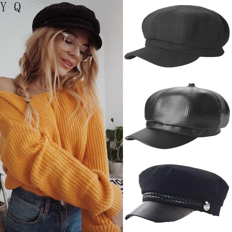

Fashion Women Men Hat Spring Autumn Sailor Hats Black Ladies Beret Caps Flat Top Captain Cap Travel Cadet Octagonal Hat, B1