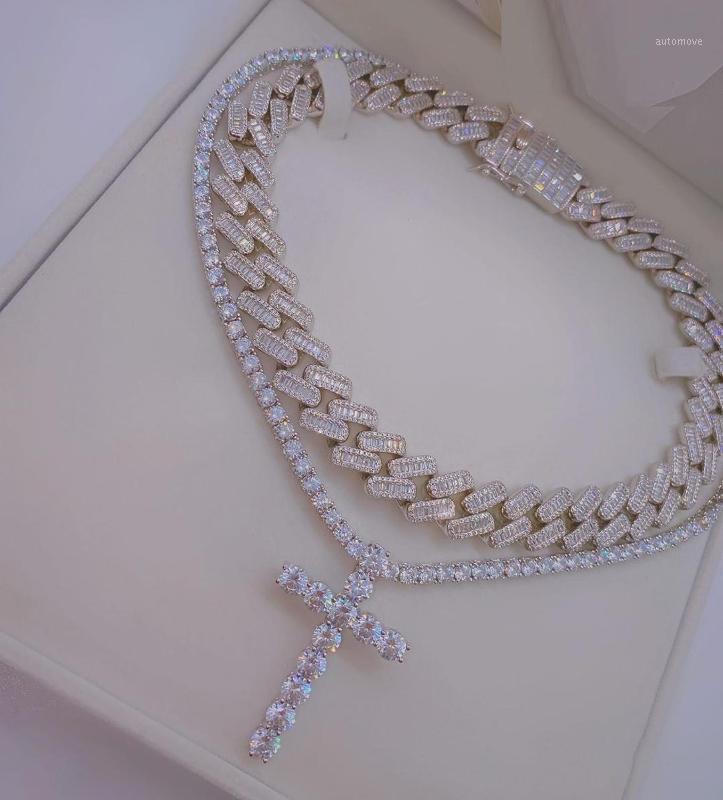 

Iced out bling cuban choker for women 5A baguette round cz hip hop bling 15mm cuban chain lady necklace1