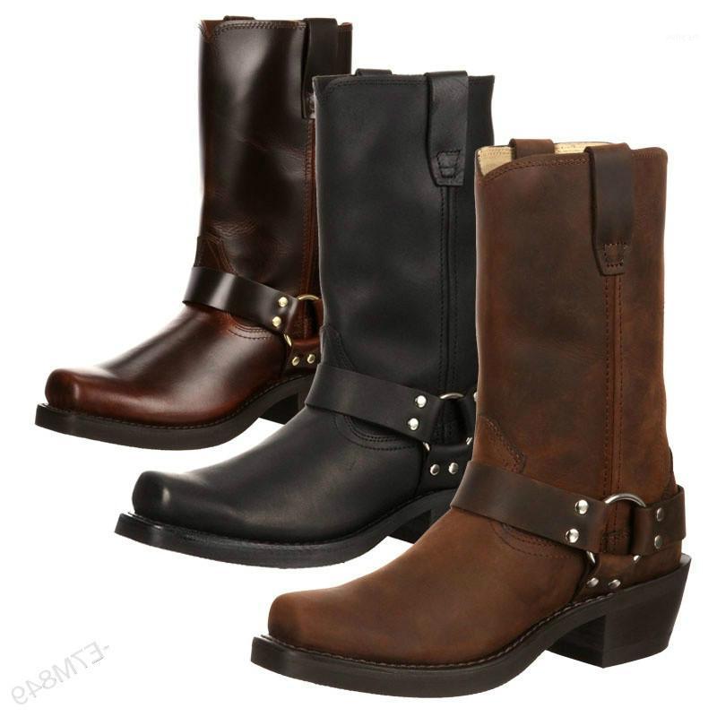 

Woman Knee High Boots Combat Vintage Leather Boots Rider Horse Boot Motorcycle Country Biker Low-heel Bots Plus Size 38-461, Black