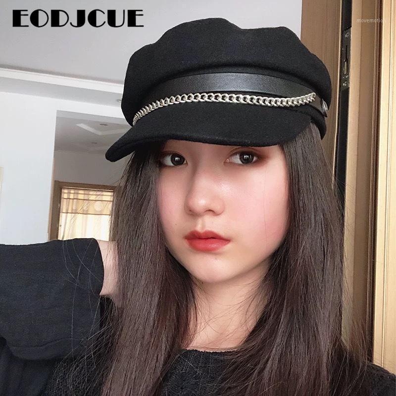 

Fashion Beret Hat Women Hat Cap Casual Streetwear Captain Cap Female boina1, Black