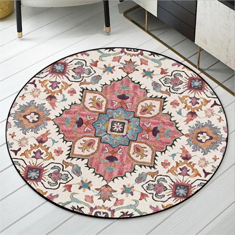 

Alfombra 3D Pattern Round Carpet Ethnic Style Flower Rugs for Living Room Bedroom Crystal Velvet Non Slip Floor Mats Home Decor