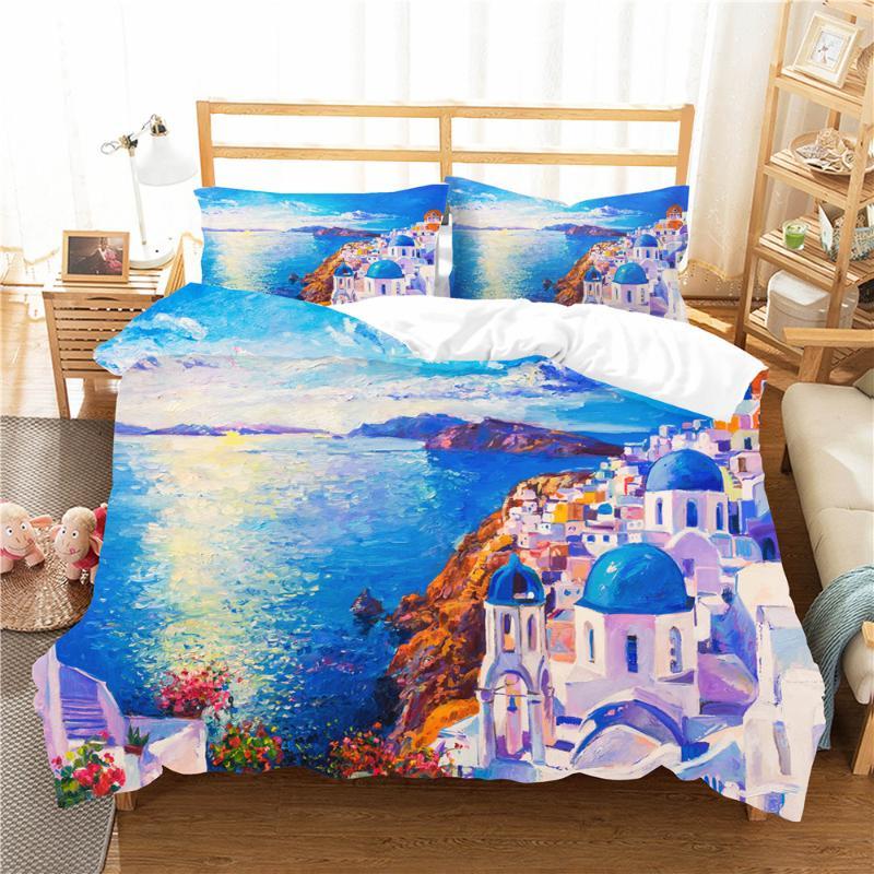 

King Size Bedding Set 3D Turkish Castle Oil Painting Home Textile with Pillowcases Duvet Cover Bedroom Clothes1