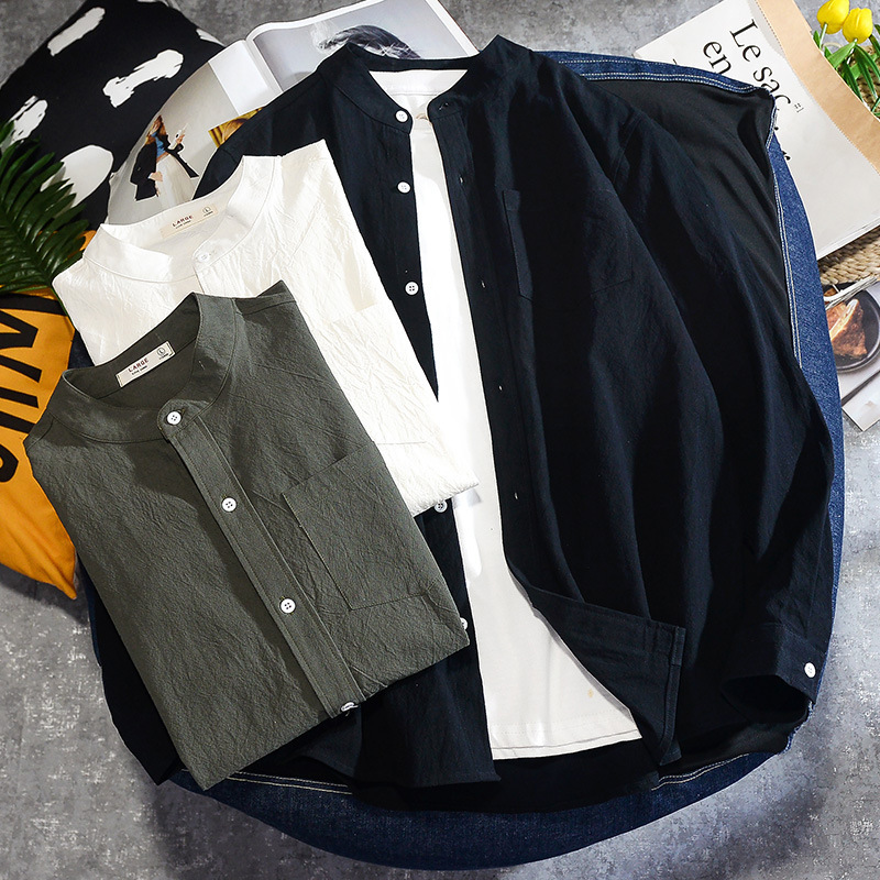 

2021 New Japan Style Brand Loose Shirt for Men Long Sleeve High Quality Spring Autumn Cotton and Linen Green Black White 5bg2, 693 3