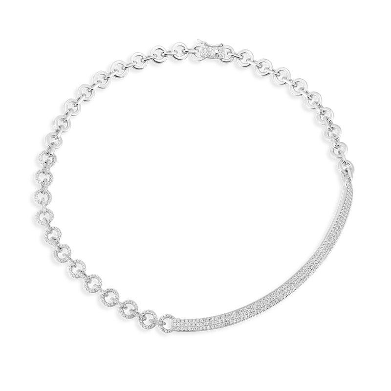 

SLJELY Fashion Real 925 Sterling Silver White Multi-circles Round Chain Necklace Micro Cubic Zirconia Stones Women Brand Jewelry