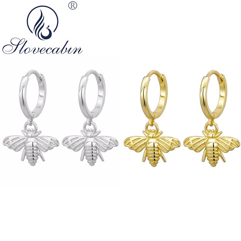 

Slovecabin 2020 New Arrival Romantic 925 Sterling Silver Honey Bee Hoop Huggies Earrings Gold Color Women Silver 925 Jewelry