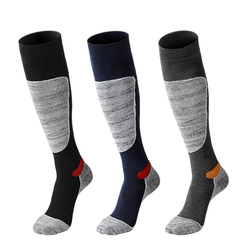 

Autumn Winter Outdoor Skiing Socks Men Cotton Thermal Hiking Ski Sock Towel Bottom Knee High Snowboarding Sports Socks, Black