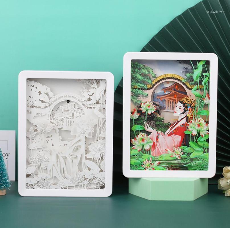 

USB Beijing opera 3D Paper carving LED Desk lamp Night light Frame Shadow For Home Office Wedding Decorate Birthday Favor Gift1