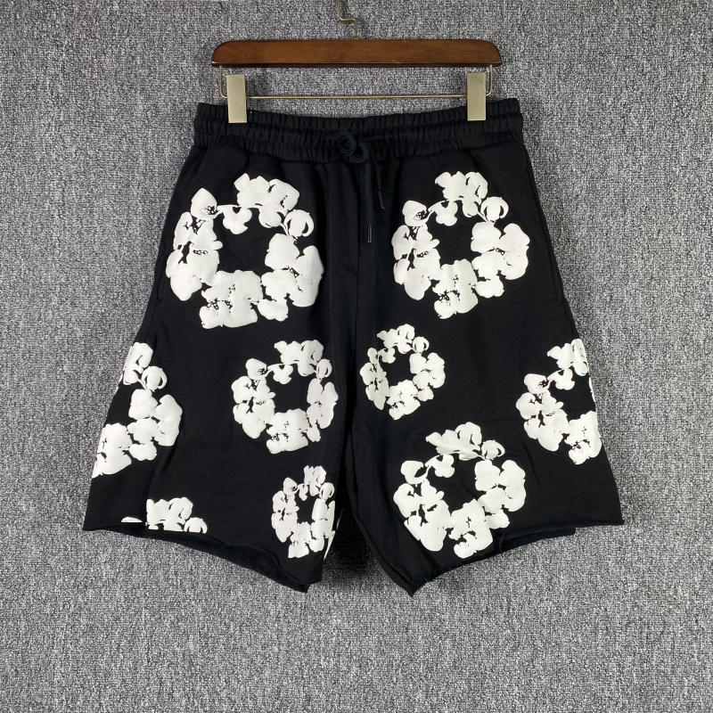 

Puff Cotton Print Shorts Jogger Men Women Running Drawstring Baggy Skateboard Beach Short Pants, Black