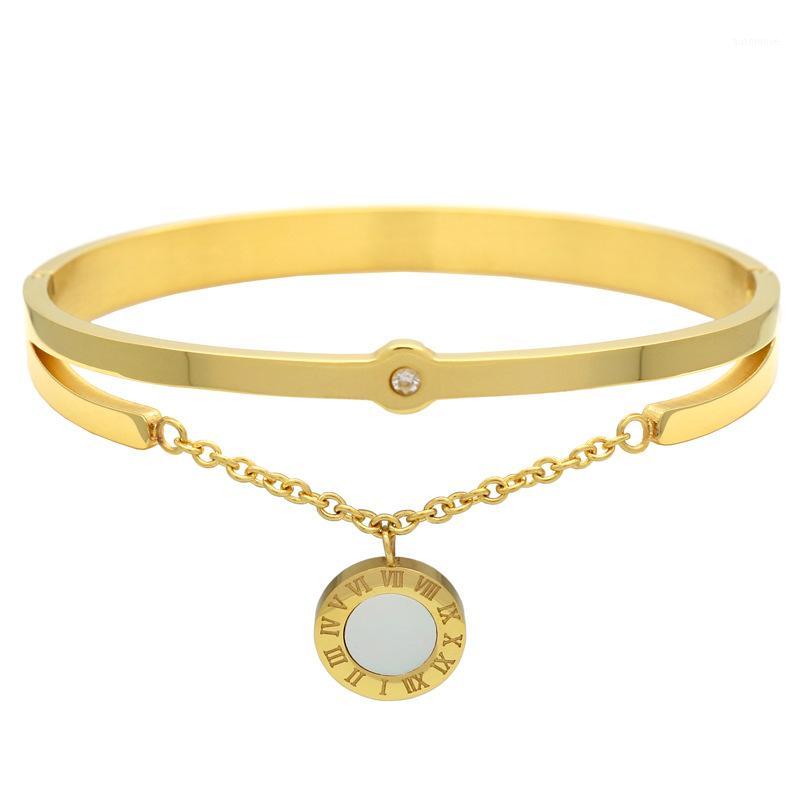 

Version of The Roman Digital Color Shell Black and White Titanium Steel Plated Rose Gold Bracelet Spring Open Bracelet Female1