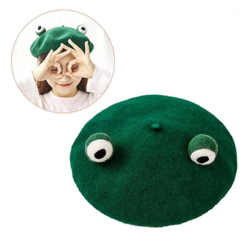 

Japanese Women Cute Green Frog Eyes Beret Cap Winter Warm Faux Wool Kawaii Vintage Artist Painter Cosplay Beanie Hat1, White