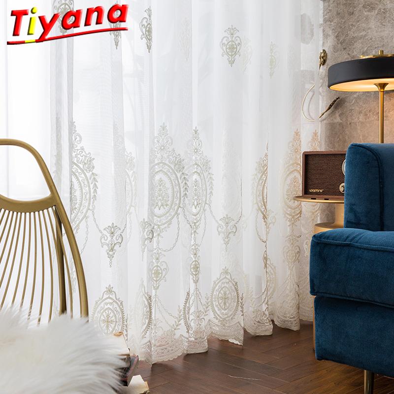 

Geometric Embroidery Tulle Curtains for Living Room White Yarn Disc European Embroidery Gauze Panels for Balcony X-HM427#30, White tulle