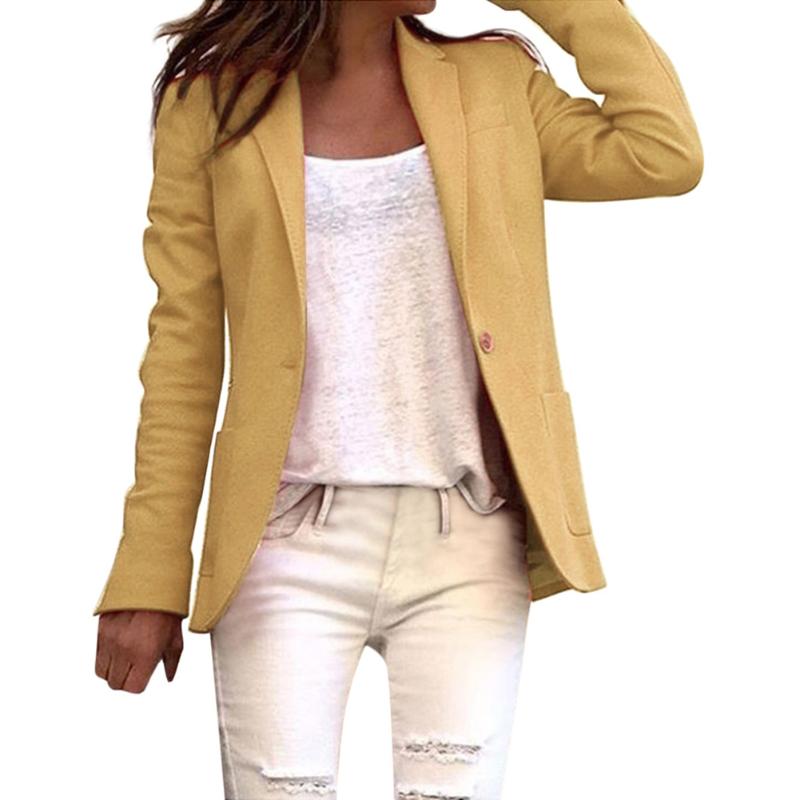 

Office Lady Solid Color Single Button Blazer Long Sleeve Suit Jacket Basic Coat, Black