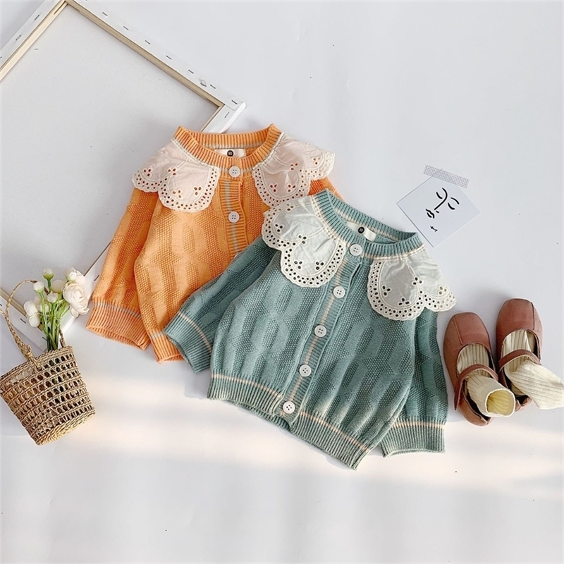 

Spring Autumn cute girls fashion lacework collar knitted sweater cardigans baby girl casual sweaters 1-5Y 201109, Red