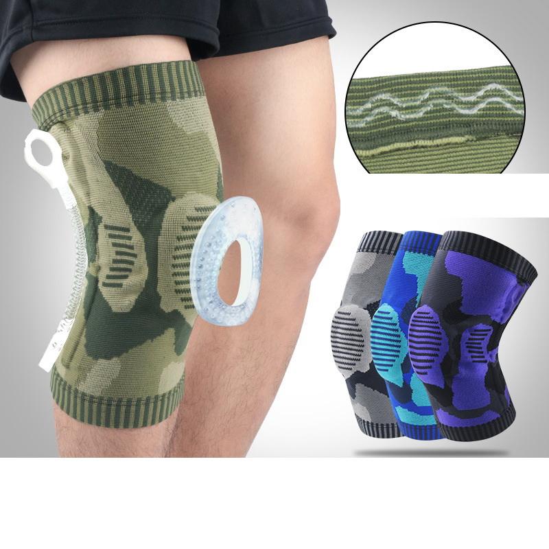 

Camouflage 3D Weaving Compression Knee Brace Springs Support Silicone Cushion Reduce Meniscus Patella Kneecap Protector, 1 pcs gray