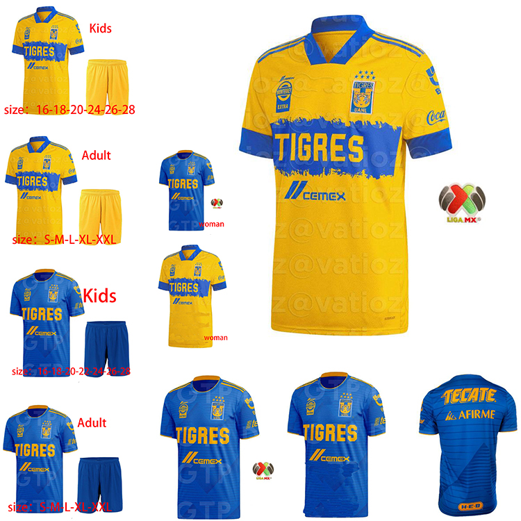

men's new 2020 2021 uanl tigres gignac football shirt set, Black;yellow