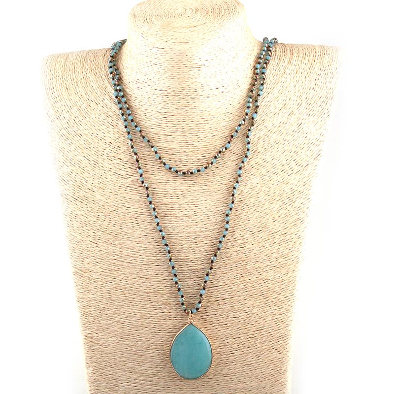

Free Shipping Fashion 4mm Mini Blue Color Glass Knotted Stone Women Drop Pendant Necklaces