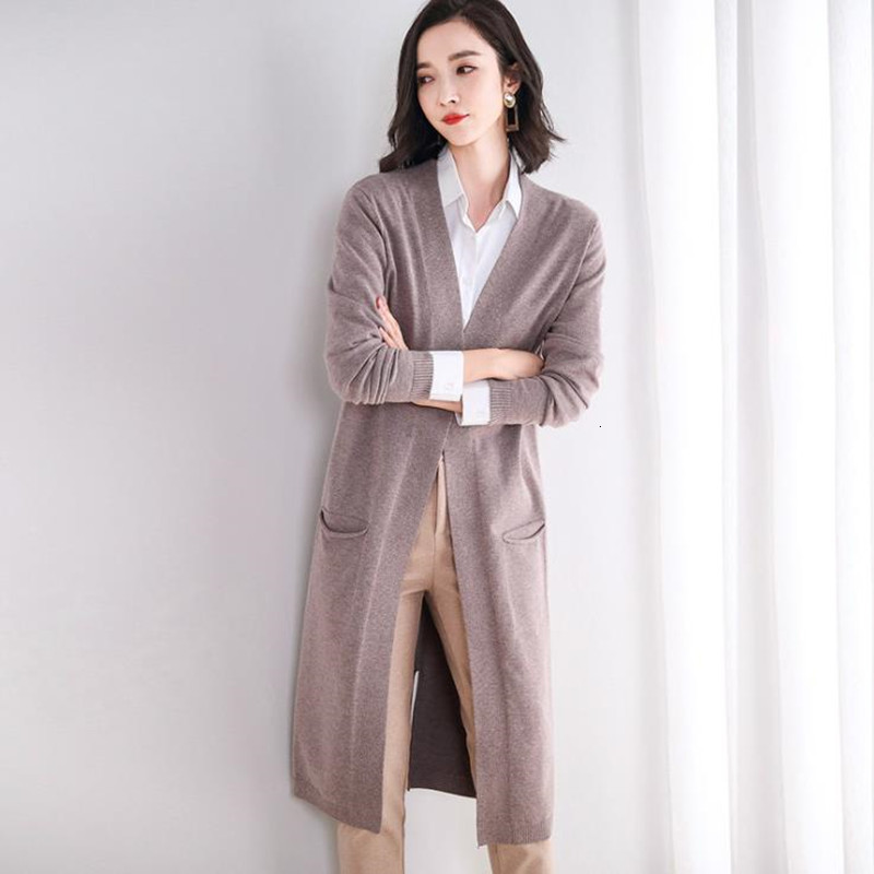

Long-sleeve Pocket with No Female Buckle Medium Length Cardigan 85pp, Purple gray.