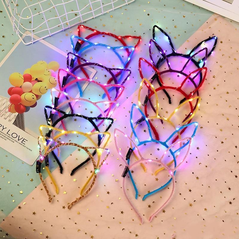 

Led Rave Toy Creative cartoon LED glowing cat ears headband Festival party Women Girls flashing head band Sticks Halloween Xmas Gift