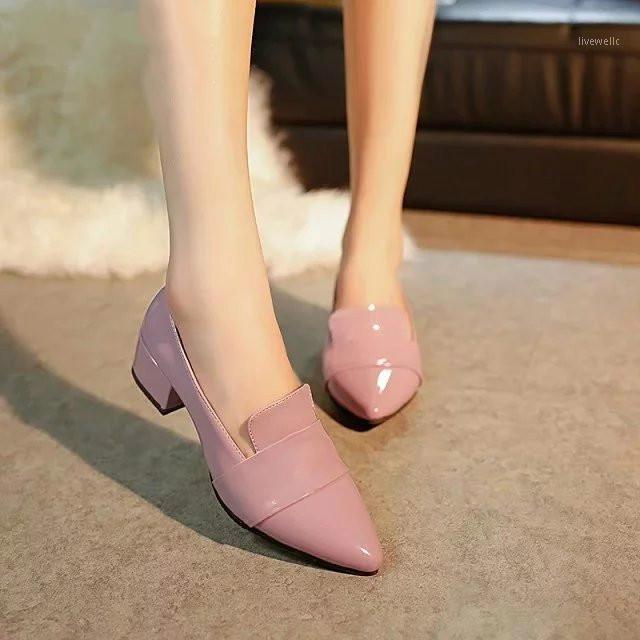 

Dropshipping High Heels Shoes Women Pumps Patent Leather Single Woman Dress Shoes Thick Heels Pointed Toe Leopard Female Pumps1, Black