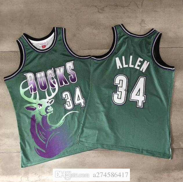 

Men Milwaukee Bucks 34 Ray Allen 34 Antetokounbo Green Finished Swingman Retro Classic Jersey, Black;red