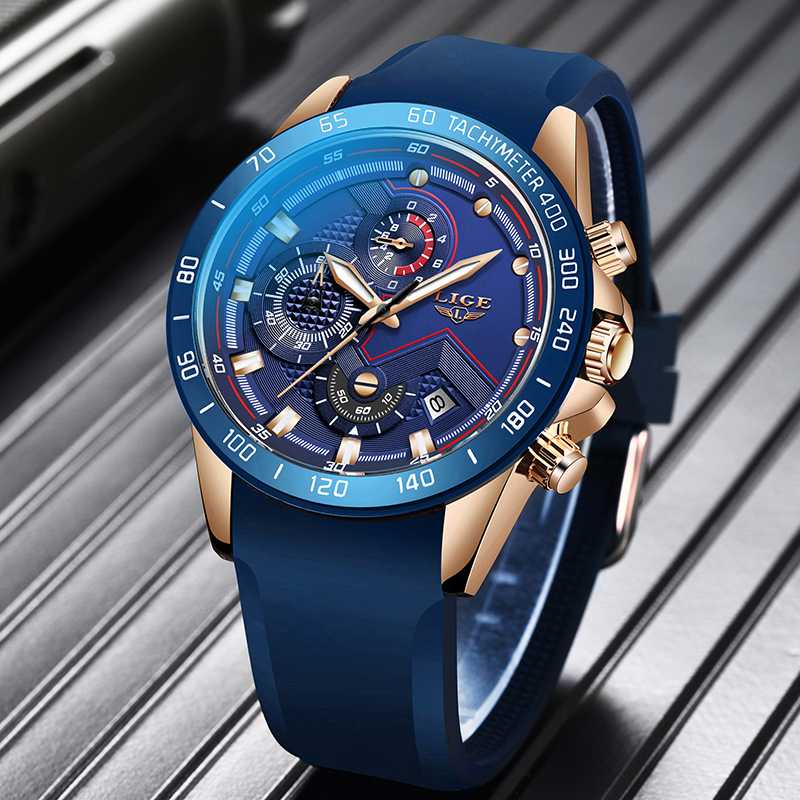 Relogio Masculino 2020 Lige Hommes Montres Top Blue Business Silicone Quartz Montre Hommes Mode Chronographe imperméable