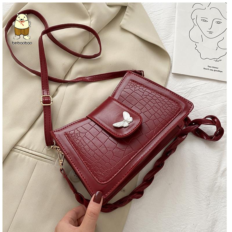 

Beibaobao 2021 Simple High Quality Leather Bag Luxury Handbags And Purse New Fashion Solid Color Shoulder Bag, Black