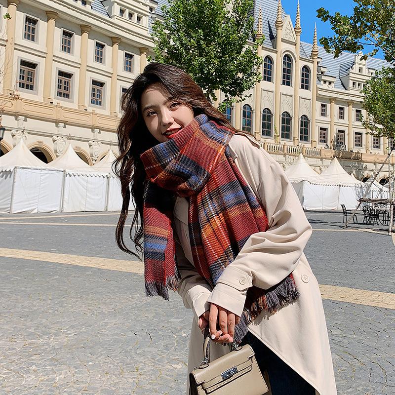 

New Arrival Double Side Thick Soft Plaid Cute Tassel Scarf Warm Temperamental Fresh High Quality Knit Classical Elegant Shawl