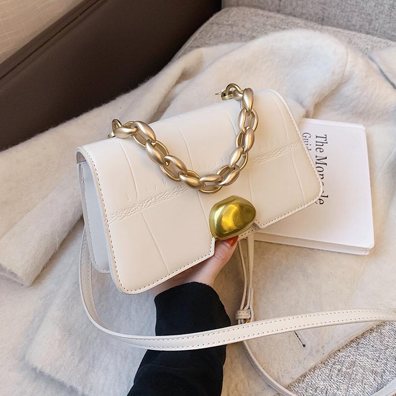 

Beautiful Women's Brand Handbag Ladies Pu Leather Luxury Chain Design Small Shoulder Crossbody Bag Female Media 2021 Summer, Black