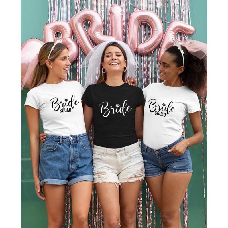 

Women Summer T-Shirt Hipster Short Sleeve Tops Girls Tees Camisetas Mujer Bride Team Couple Bachelorette Bride Party, 39u2-fstbk-