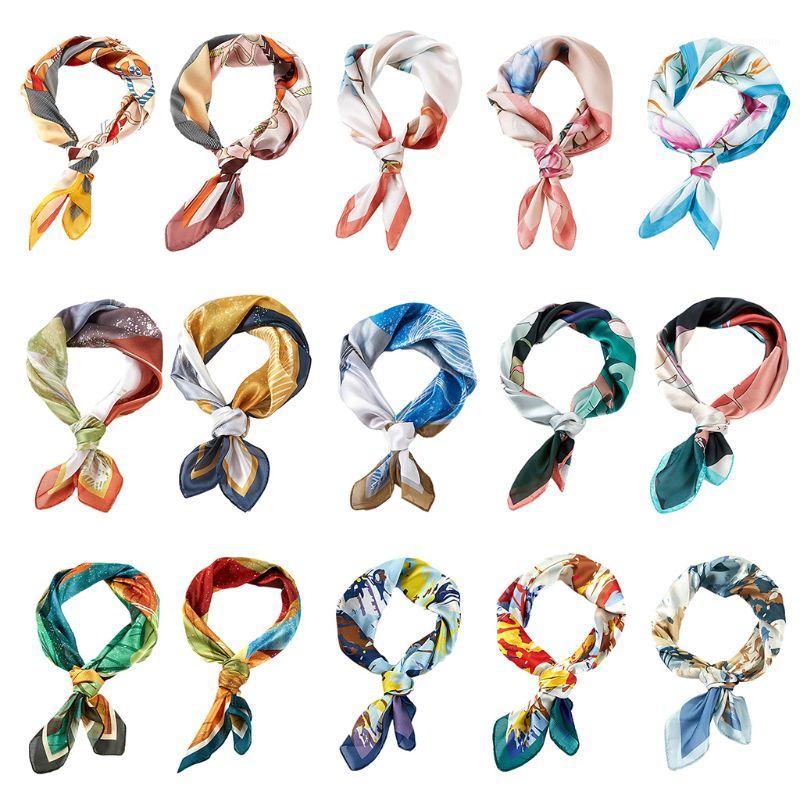 

Ladies Imitation Silk Small Square Scarf Floral Mountain Neckerchief Headband1