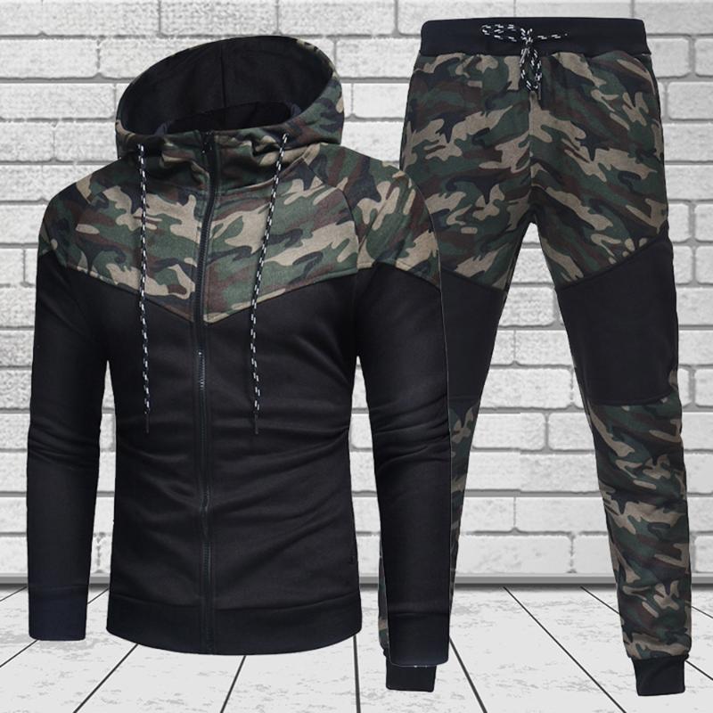 

2021 Tracksuit Men Autumn Men Camouflage 2 Piece Set Long Sleeve Shirt and Pants Set Workout Clothes Jogging Suit Sportswear, Green