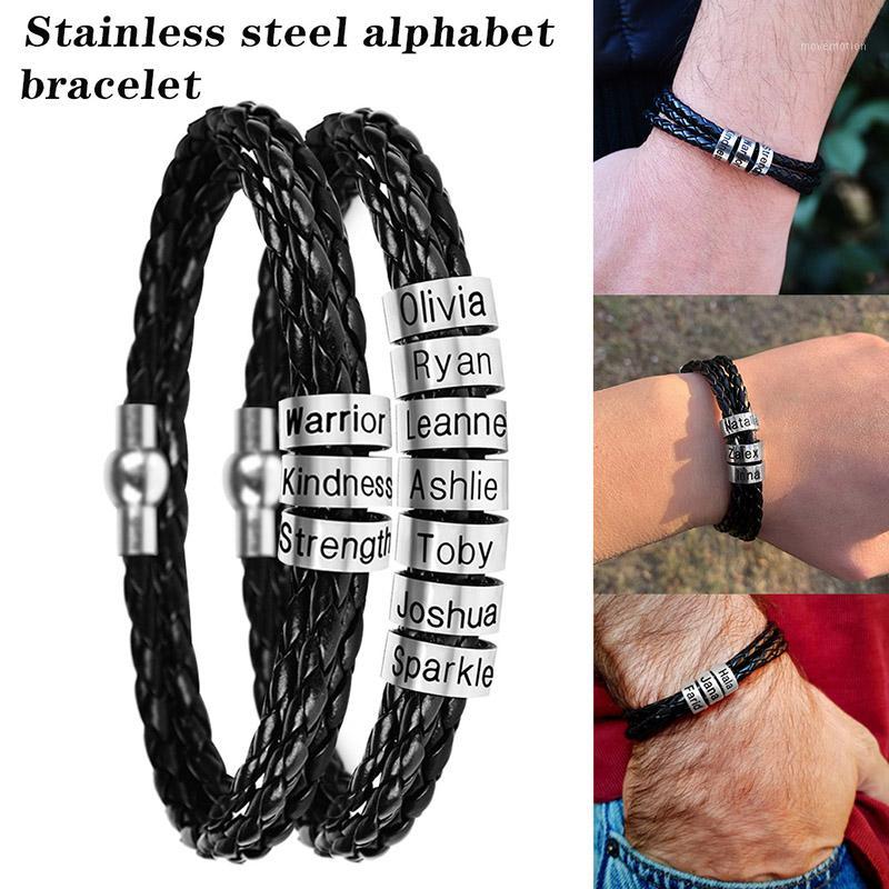 

Mens Braid PU Leather Bracelet with Beads Engraved Gift Jewelry Decoration H91