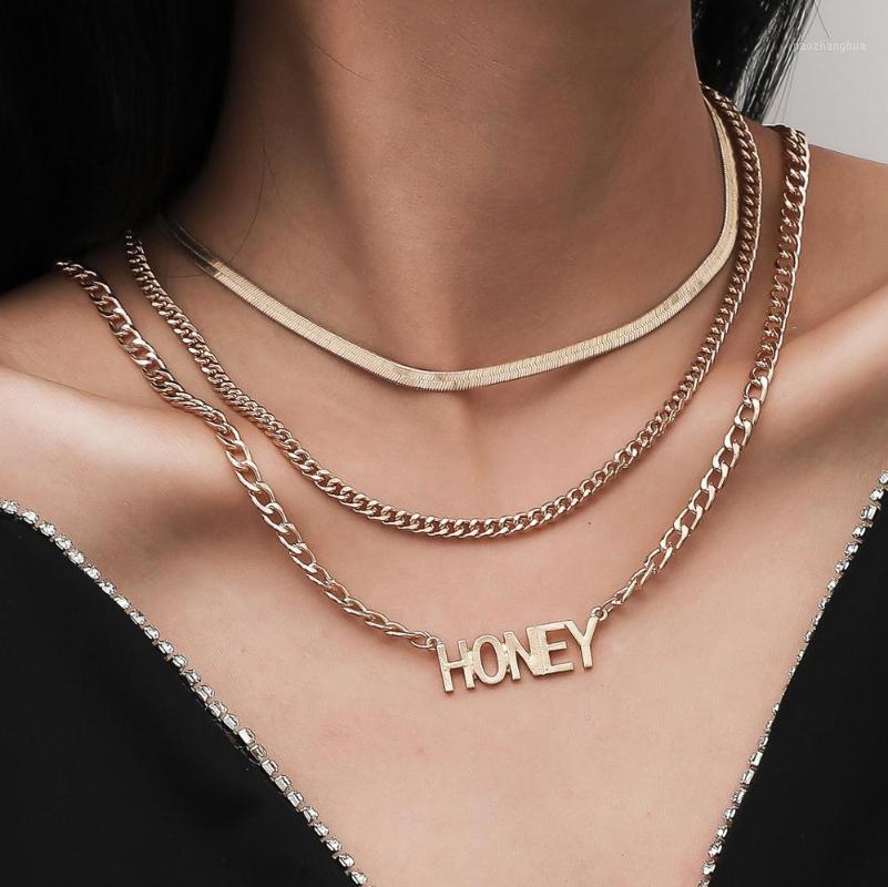 

Goth Snake Chains Choker Necklace For Women Gold Color HONEY Letter Men Pedant Couples Neck Collars Jewelry, Silver