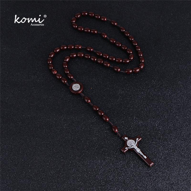 

Komi Vintage Religious Catholic Beads Rosary Necklaces Jesus Orthodox Long Strand Chains Metal Coin Cross Pendant Necklaces
