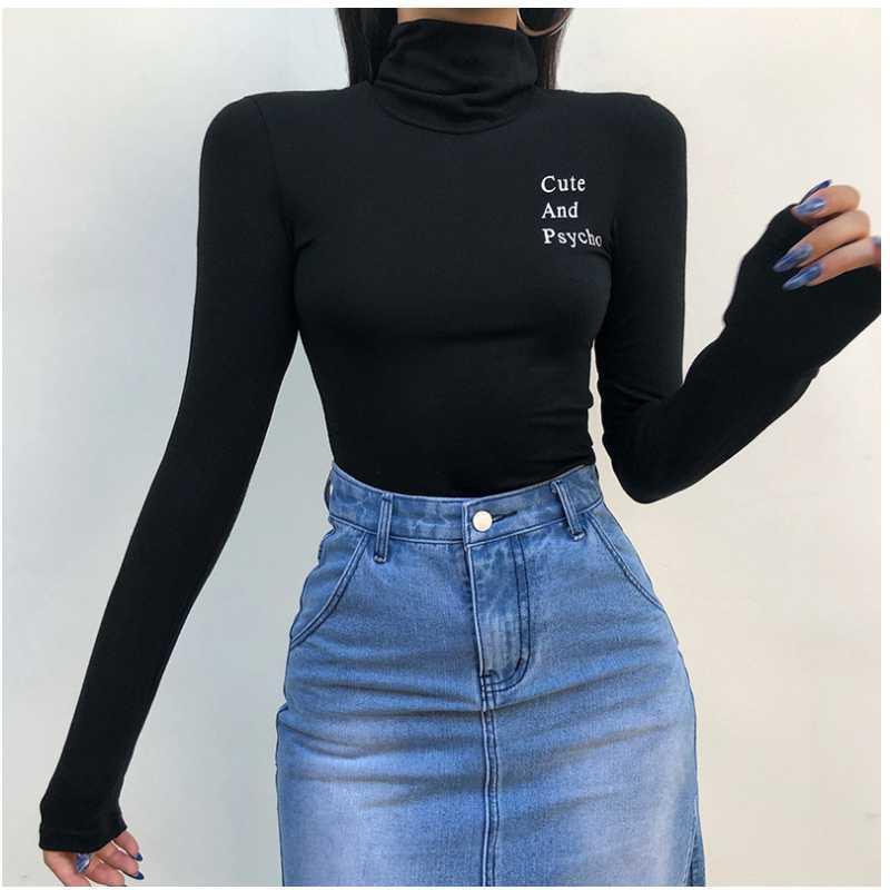 

Women' fashion letter print running sports T-shirt high neck Yoga long sleeve bottom shirt fitness breathable quick drying top1, Black