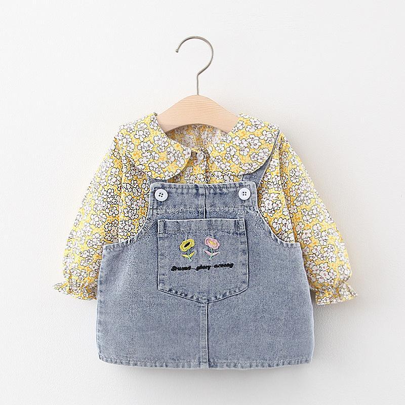 

Baby Dress Autumn Winter Print Shirt + Denim Dress 2Pcs Baby Clothes Set Princess Children's Clothes Toddler Girl1, Ah3039pink