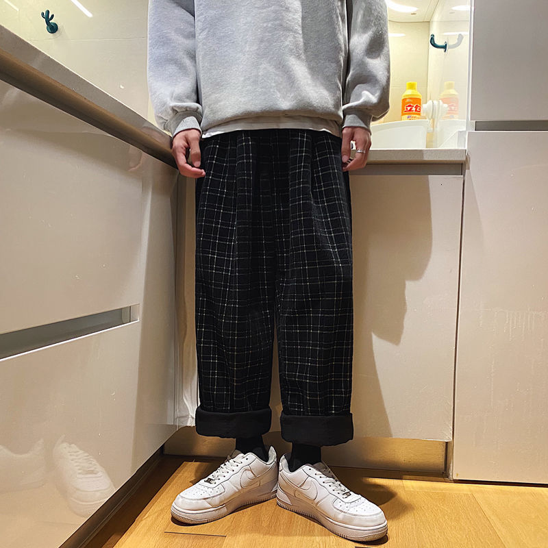 

Trousers 2021 Men's Spring and Winter New Retro Trellis Thickened Straight Pants Male Clothing IMAC, Khaki.