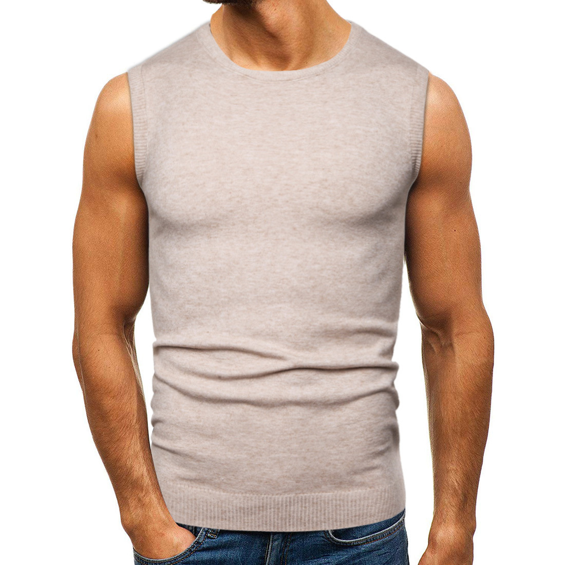 

2021 Men's Sweater Fall New Crew Style Neck Ultra-casual Strain Mesh Tightly Knit Vest Color Fyab, Red