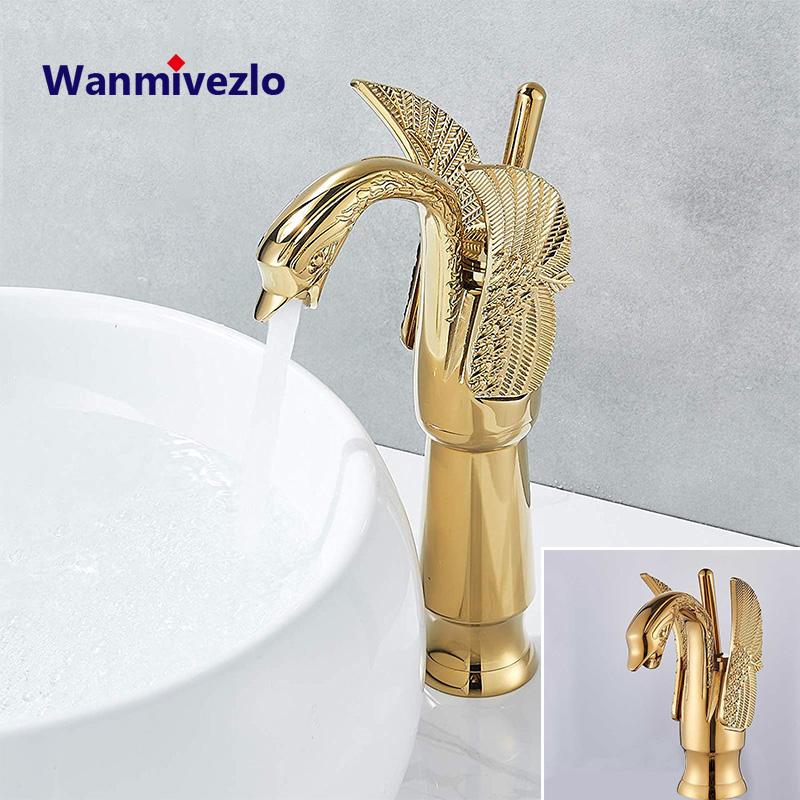 

Golden Swan Basin Sink Faucet Single Handle Countertop Bathroom Mixer Tap Deck Mounted Brass Hot Cold Water Tap Chrome Mixer