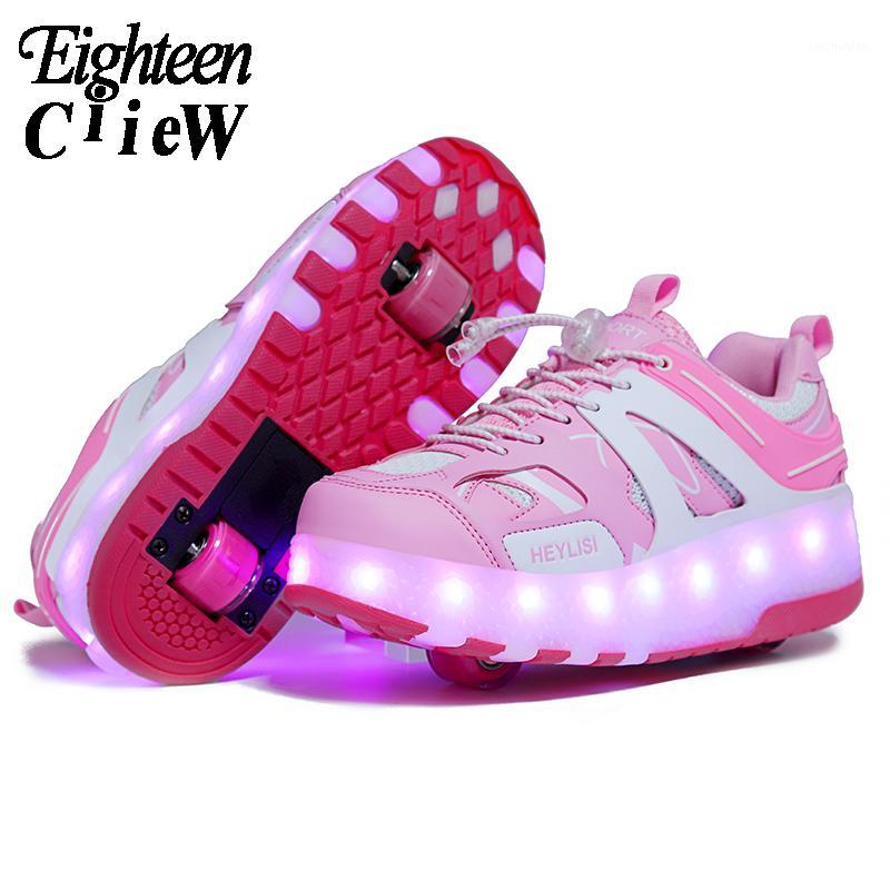 

Size 28-40 Woman Sneakers on Wheels for Girls Glowing Sneakers with Charging Switch Light with Wheels Roller Skates1, Pink