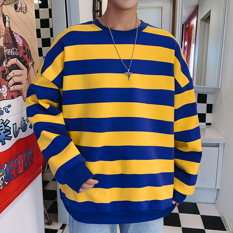 

Autumn Striped Hoodie Men' Fashion Contrast Color Casual Sweatshirt Men Streetwear Wild Loose Hip Hop Pullover Hoodies Mens, Yellow