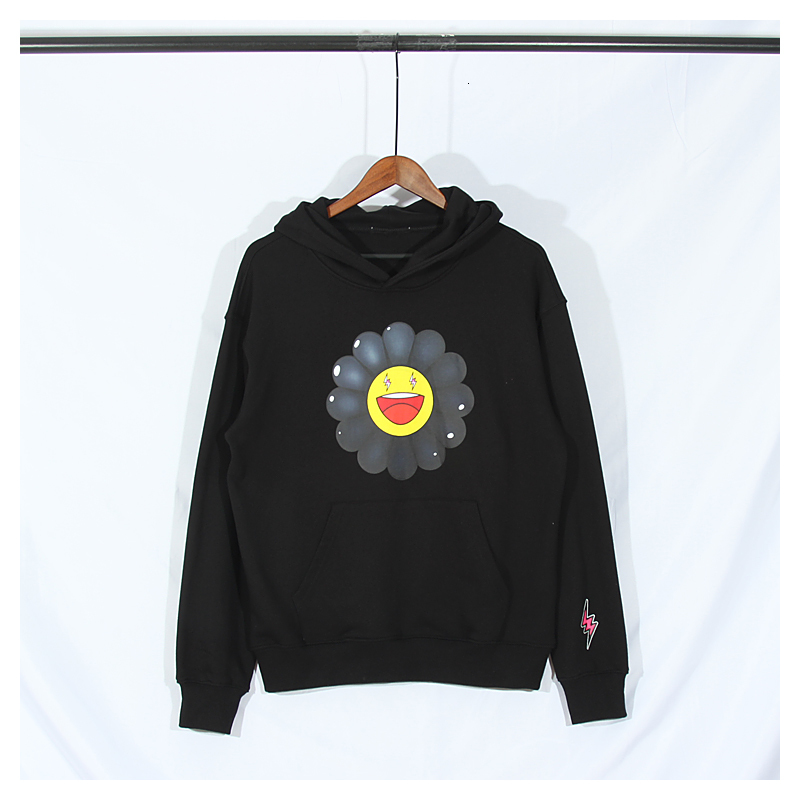 

2021 Autumn New Cotton Hoodies Men and Women Quality Sweatshirts Sun Flower Print Hoodie High Street Oversize Pullovers Fjd9, Black