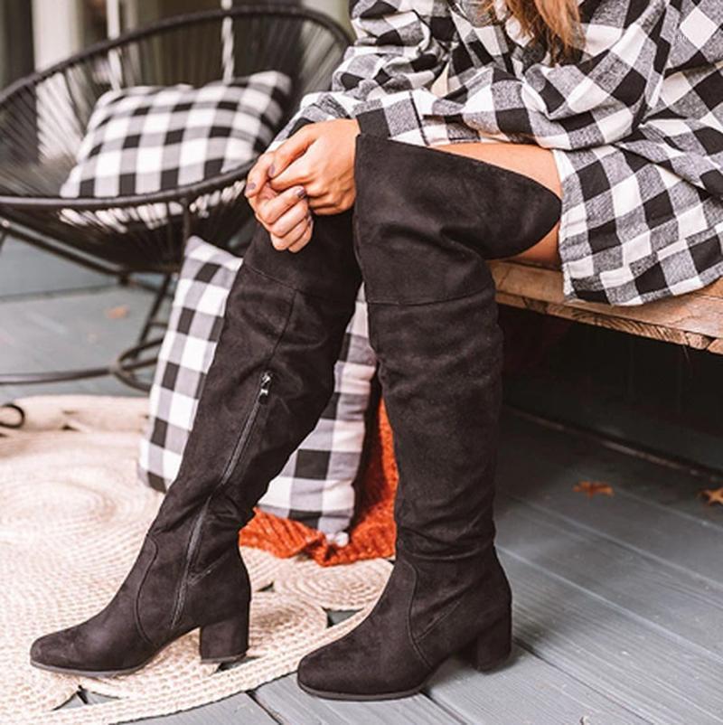 

mid high heels shoes woman warm leather knight shoe chaussures femme zapatos mujer sapato soft women knee high boots K02281, Black