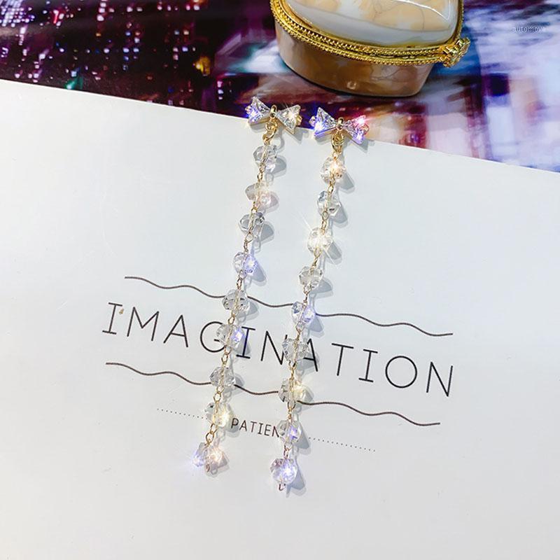 

Korean Simple Bow Crystal Long Dangle Earring For Women Wild Rhinestone Bow Ear Drop Earrings Brincos Party Girl Jewelry Gift1